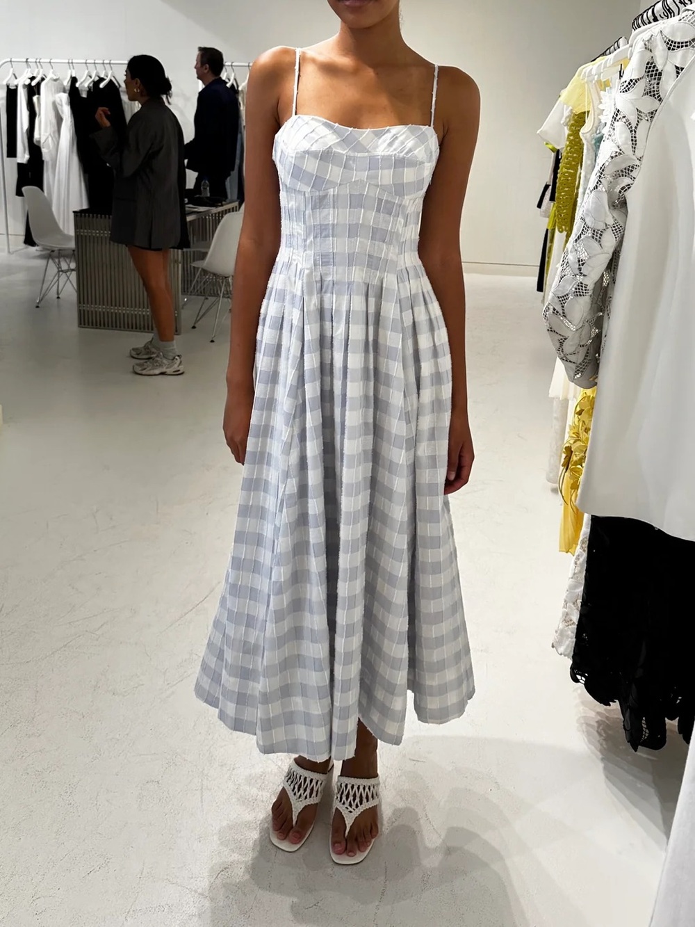 Caroline Constas Periwinkle Blue and White Gingham Spaghetti dress - Picture 4 of 8